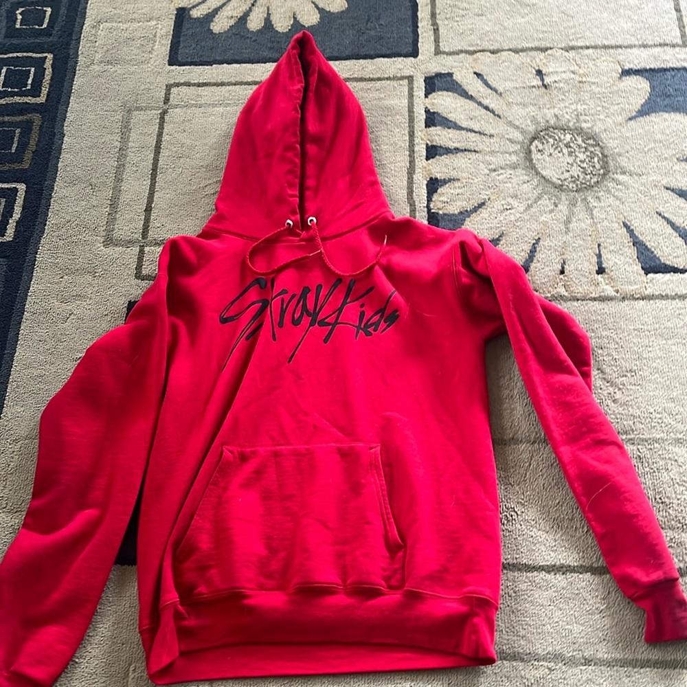 This sweatshirt is from the K-pop band stray kids it is red it’s a size small.
